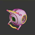 Futuristic Spherical Device With Metallic Stand Transparent Window And Yellow Accents