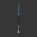 Knife With Teal Blade Black Handle Circular Holes And Pink Decorative Pendant