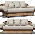 Quiet multi-person sofa rattan multi-person sofa double sofa three-person sofa 3d model