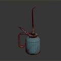 Vintage Blue Oil Can with Metal Spout and Handle Rusty Surface on Dark Background