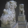 Ancient Traditional Stone Lion Statues With Intricate Carved Details On Pedestals