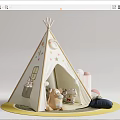 Kids Teepee Tent With Star Moon Decor And Stuffed Animals On Yellow Mat