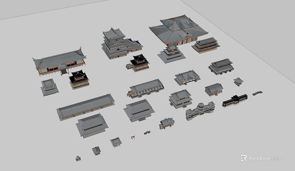 Ancient Architecture Models Featuring Traditional Temple Pagoda And Roof Structures 3d model 