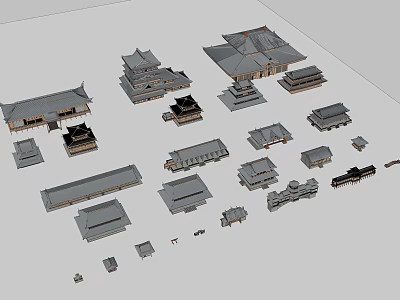 Ancient Architecture Models Featuring Traditional Temple Pagoda And Roof Structures 3d model