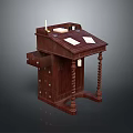 Dark Wooden Writing Desk With Drawers Candle Holder And Papers On Desktop
