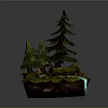 Mini Natural Forest Scene With Pine Trees Fallen Log Mushrooms Rocks And Waterfall