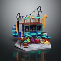 Cartoon Style Food Truck With Colorful Decorations And Lanterns