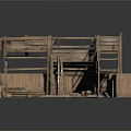 Traditional Wooden Architecture Model With Multiple Platforms Railings And Support Beams