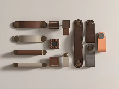 Stylish Assorted Handles With Leather Metal Materials Various Colors And Modern Designs 3d model