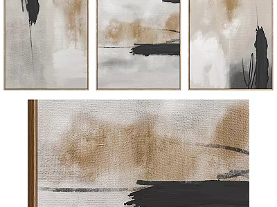 Modern Abstract Wall Art Paintings With Brown Black White Brush Strokes 3d model