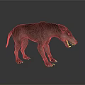 Fierce Prehistoric Wolf Like Creature 3D Model Standing With Open Mouth And Gray Reflective Ground