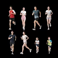 Diverse Group of People Running in Active Sportswear and Dynamic Poses