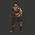 Armored Female Warrior Character in Battle Stance with Leather Armor and Metal Pauldrons