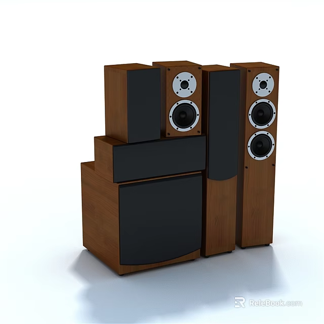 Wooden Audio Speakers With Different Designs Including Floorstanding And Bookshelf Models 3d model 