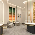Elegant Luxury Jewelry Store Interior With Gold Decor And Display Counters