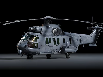 Military Transport Helicopter With Gray Body Rotor Blades Cockpit And Landing Gear 3d model