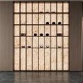 Modern Wooden Tea Cabinet With Glass Doors And Teapots In Elegant Interior Design
