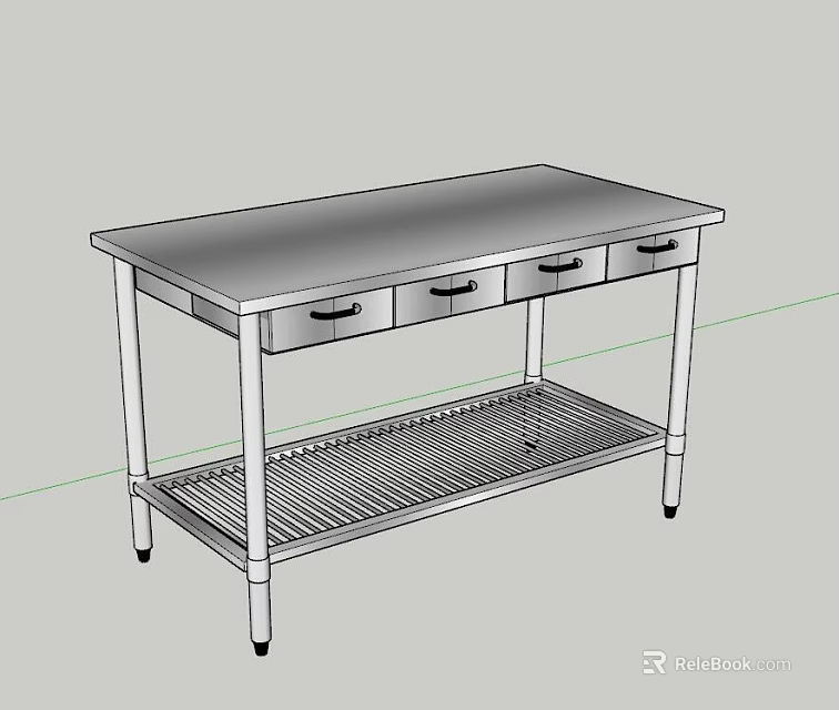 Stainless Steel Functional Table With Four Drawers And Lower Wire Shelf 3d model 