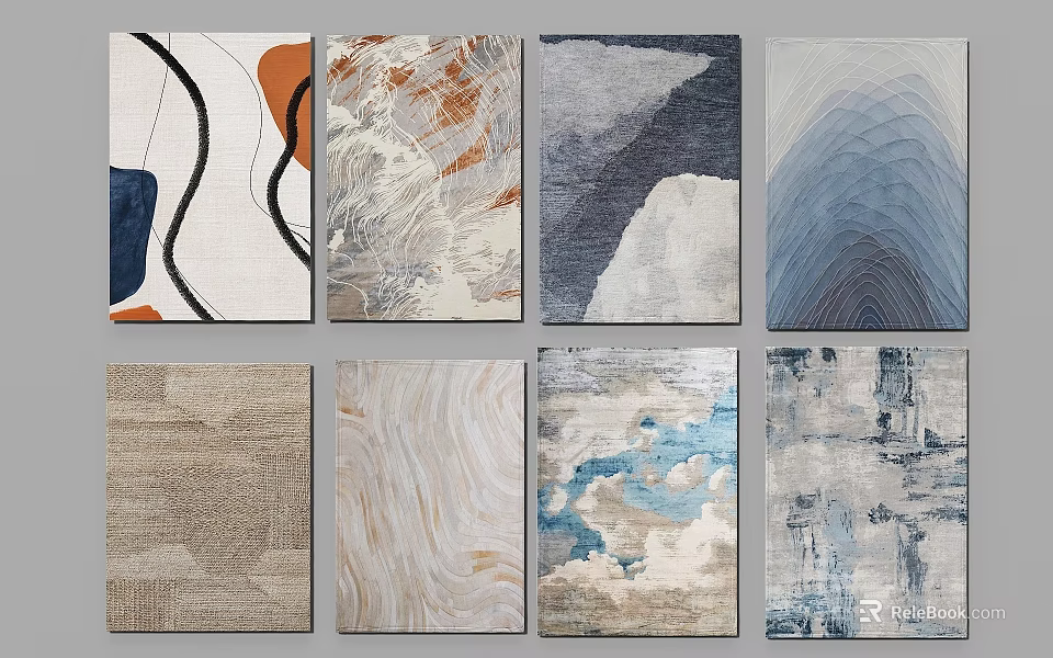 Square Rugs Featuring Abstract Patterns And Various Colors For Modern Home Decor 3d model