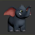 Cute Blue Elephant Doll with Red Ears Green Eyes and Spots in Cartoon Style
