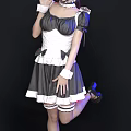 Woman in Classic Black and White Maid Outfit Waving Hand with Frilled Headpiece
