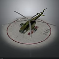 Military Green Camouflage Helicopter Parked On the Ground With Red Circular Marking