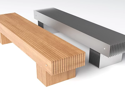 Modern Landscape Seats With Wooden Vertical Slat And Metal Textured Design 3d model