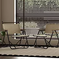 Two Leisure Chairs With Metal Frame Fabric Seat By Window With Blinds And Indoor Plant