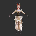 Game Movie Character With Red Hair Hat Beige Dress Black Corset And Ruffled Skirt