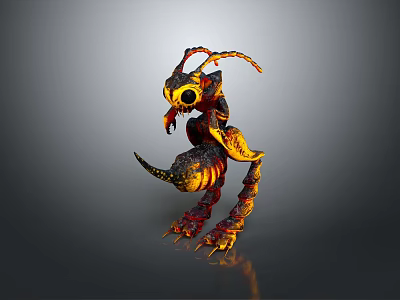 Fantasy Monster Game Movie Character Featuring Yellow Red Lava Inspired Spiked Claws And Antennae 3d model