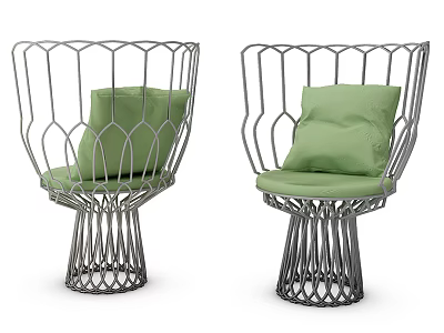 Modern Leisure Chairs With Metal Hollow Frame And Green Cushions For Comfortable Seating 3d model
