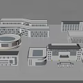 Modern Campus School Buildings With Different Shapes Flat Roofs And Windows 3d model