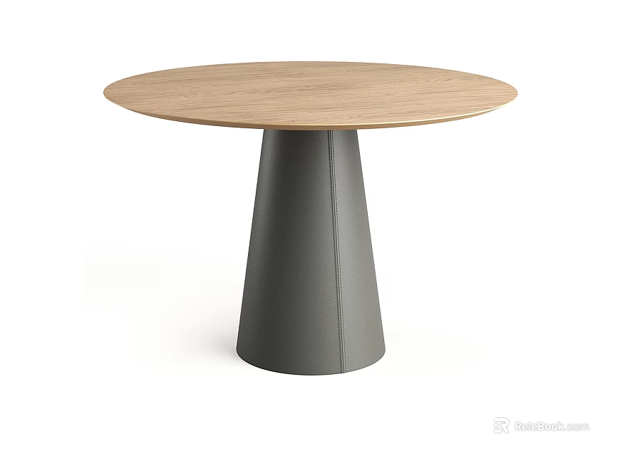 Round Wooden Dining Table With Gray Conical Base And Sleek Modern Design 3d model 