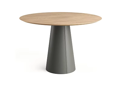 Round Wooden Dining Table With Gray Conical Base And Sleek Modern Design 3d model