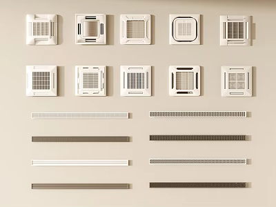 Various Designs Of Air Conditioner Air Vents In White And Neutral Colors 3d model