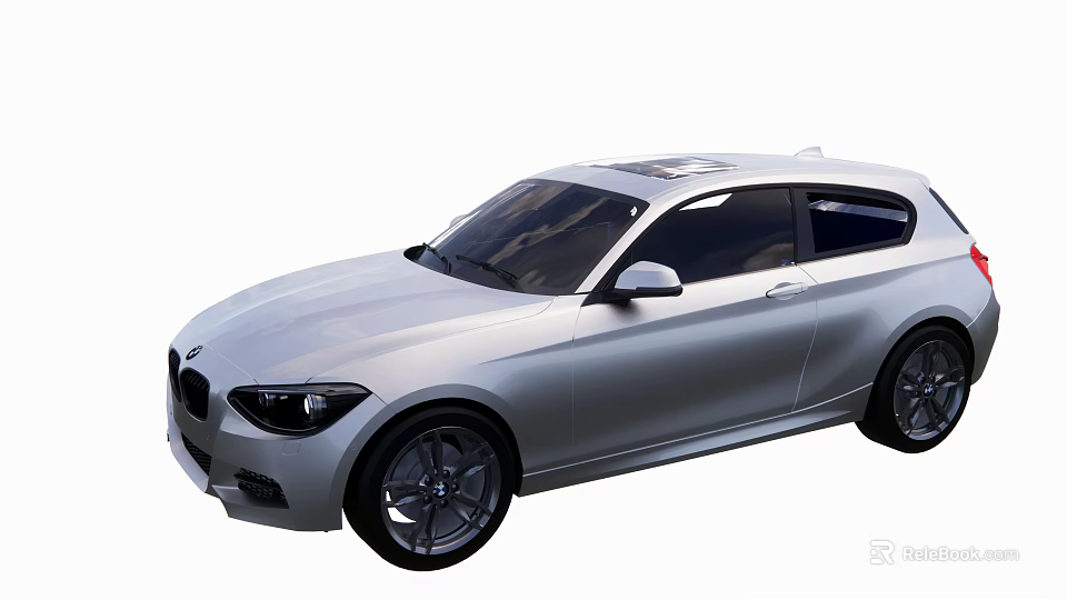 Silver BMW Hatchback With Sunroof Streamlined Design And Black Alloy Wheels 3d model 