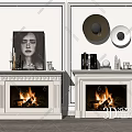 Two White Fireplaces With Burning Flames And Decorative Artwork On Paneled Walls