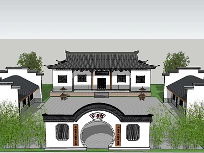 Traditional Chinese Ancient Architecture With Overhanging Eaves White Walls Black Tiles And Courtyard 3d model