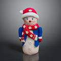Handmade Snowman Character With Red Snowflake Hat Blue Coat Red Scarf And White Body