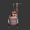 Festive Decorative Cart With Hanging Gold Stars Gift Boxes And Silver Wheels