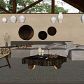 Sofa And Coffee Table Set In Natural Living Room With Decorative Jars And Woven Rug