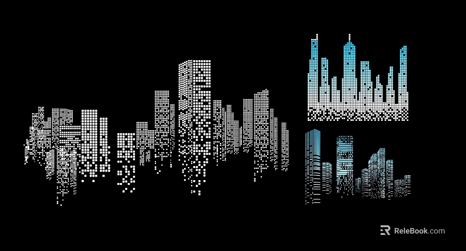 City Skyline Dot Matrix Design Pendant With Black Background And Various Building Patterns 3d model 