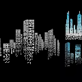 City Skyline Dot Matrix Design Pendant With Black Background And Various Building Patterns