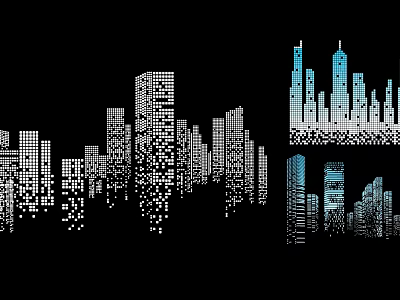 City Skyline Dot Matrix Design Pendant With Black Background And Various Building Patterns 3d model