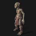 Green Skinned Goblin Game Movie Character With Pointed Ears Tattered Clothing And Ornamental Necklace