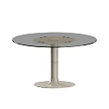 Modern Round Glass Top Table Chair Set With Light Gray Beige Chairs And Metal Base