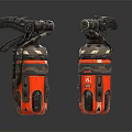 Red Fire Extinguishers With Metal Handles And Nozzles On Reflective Surface