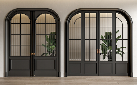 French double door medieval Changhong glass door 3d model