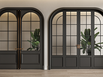 French double door medieval Changhong glass door 3d model