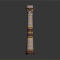 Ornate Decorative Column With Gold Accents And Pink Carved Patterns